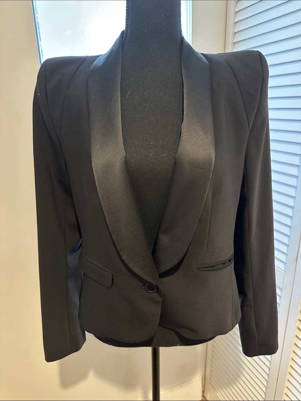 Women's Black Satin-Trim Shawl Collar Blazer